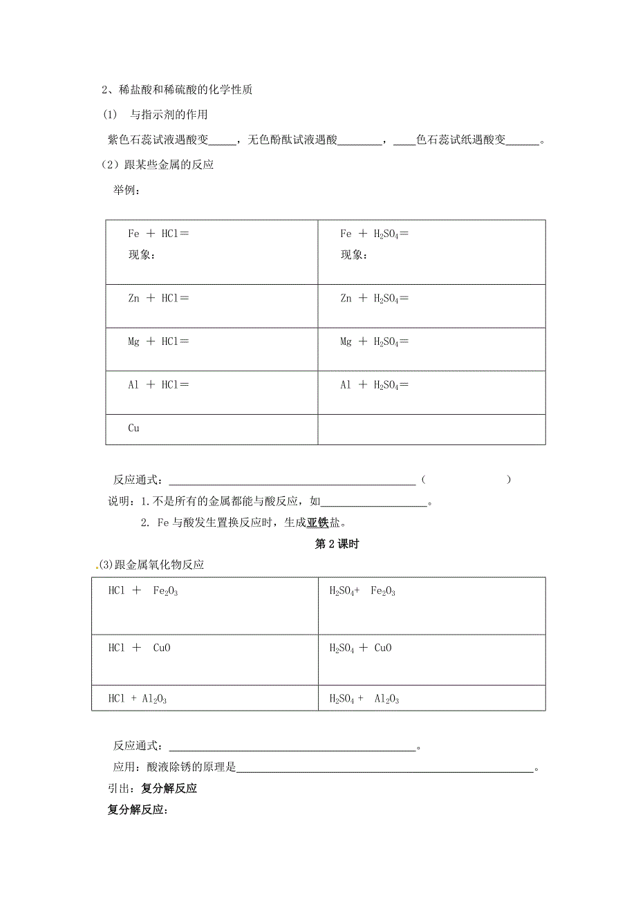 【最新版】江苏省仪征市九年级化学全册 第七章 第二节 常见的酸和碱导学案沪教版_第2页