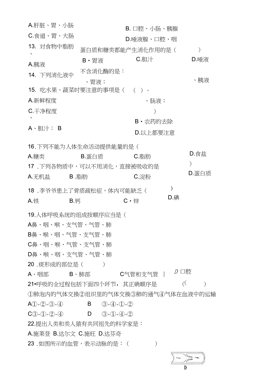 (完整word)人教版七年级生物下册期中测试题及答案6,推荐文档_第3页