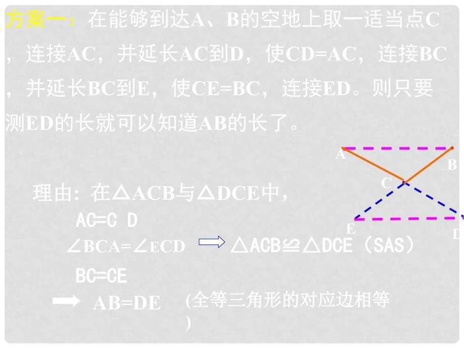 甘肃省瓜州县第二中学七年级数学下册 4.5 利用三角形全等测距离课件 （新版）北师大版_第5页