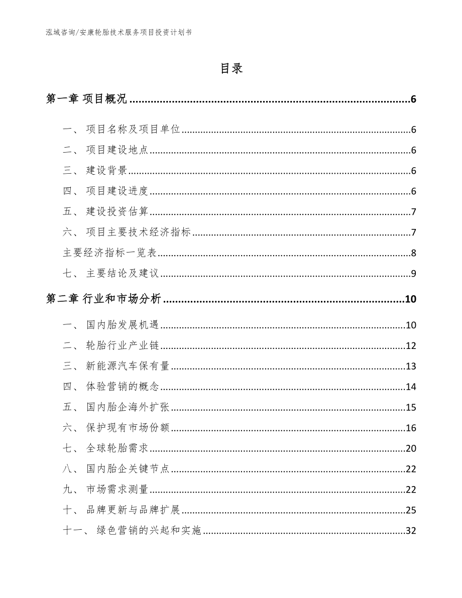 安康轮胎技术服务项目投资计划书【模板范文】_第1页