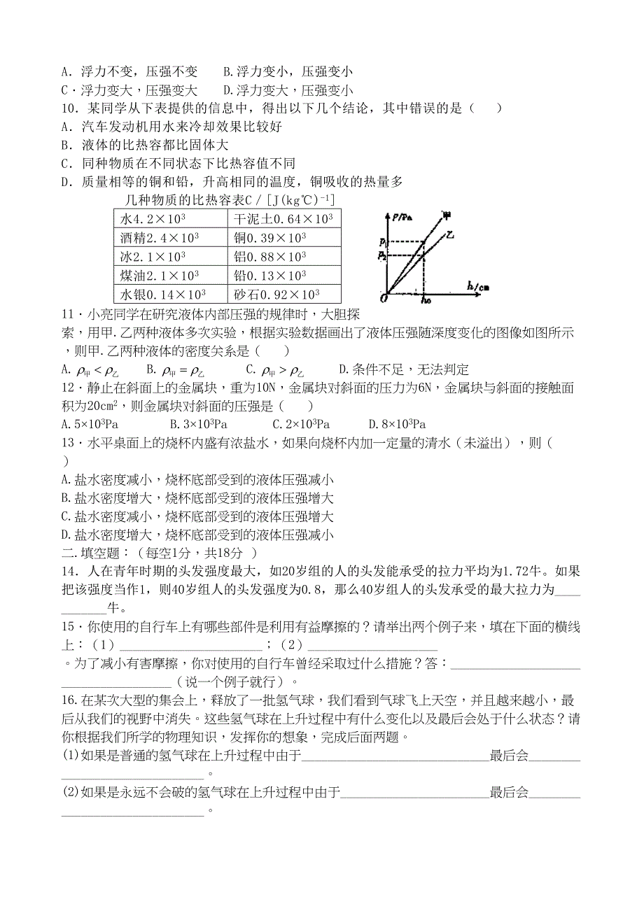 八年级物理沪教版期末综合练习试卷(DOC 7页)_第2页