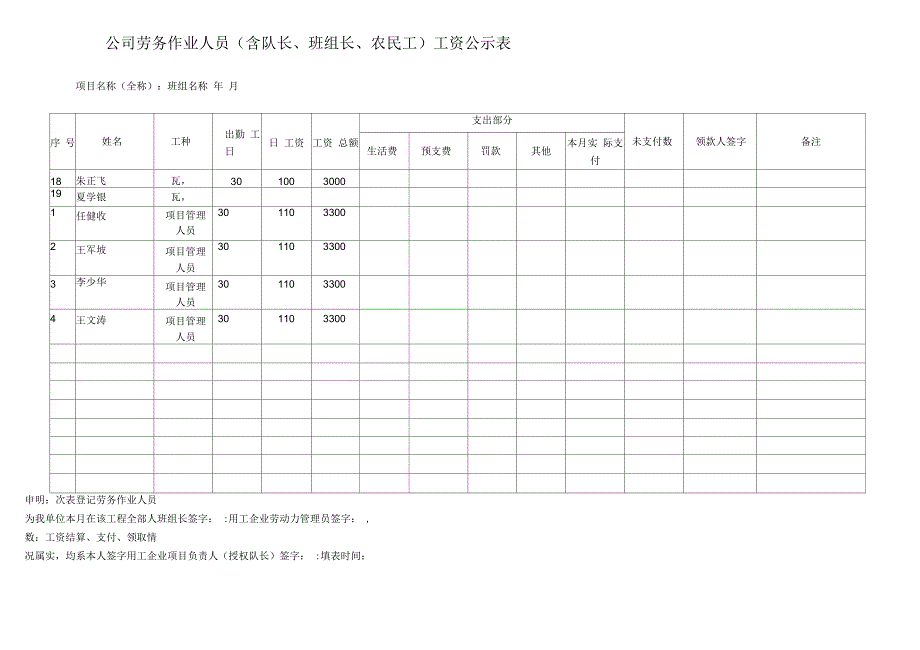 劳务队考勤表资料_第2页