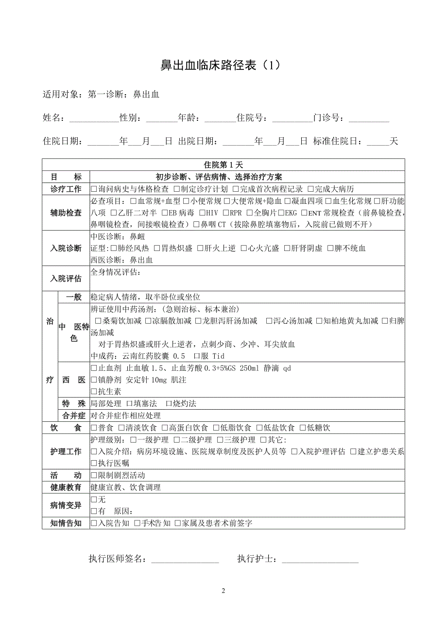 鼻出血临床路径表_第2页