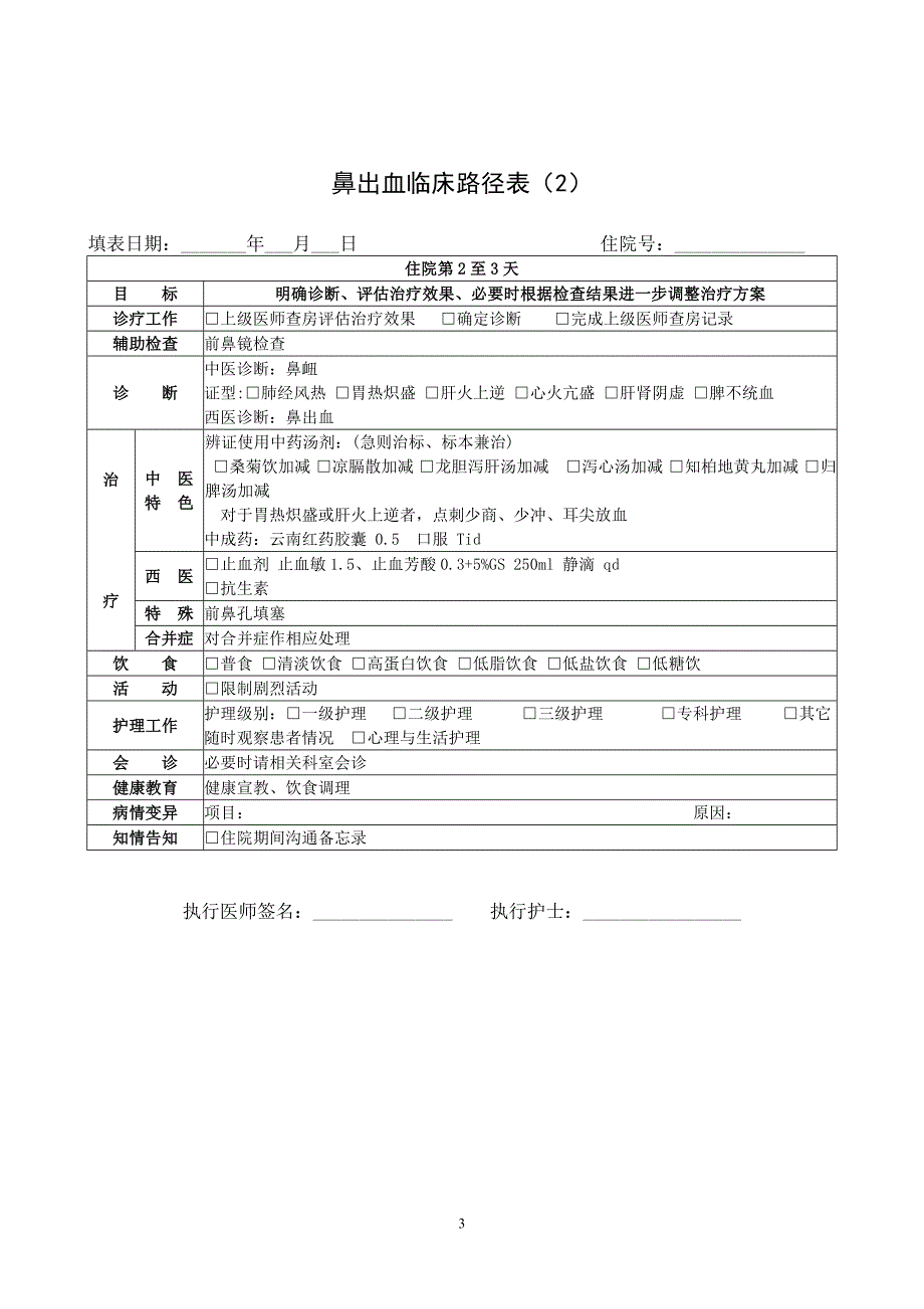 鼻出血临床路径表_第3页