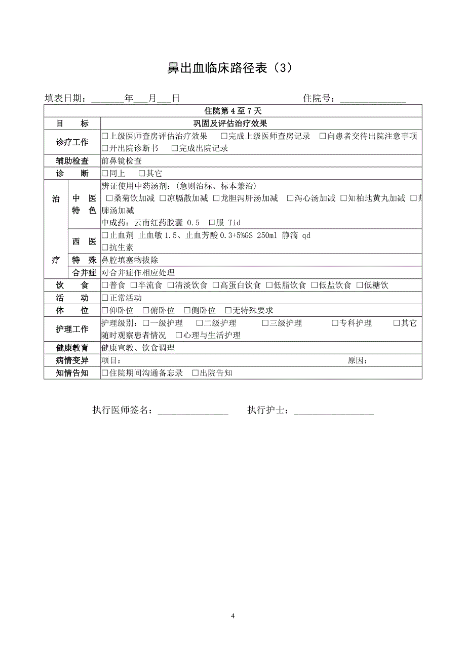 鼻出血临床路径表_第4页