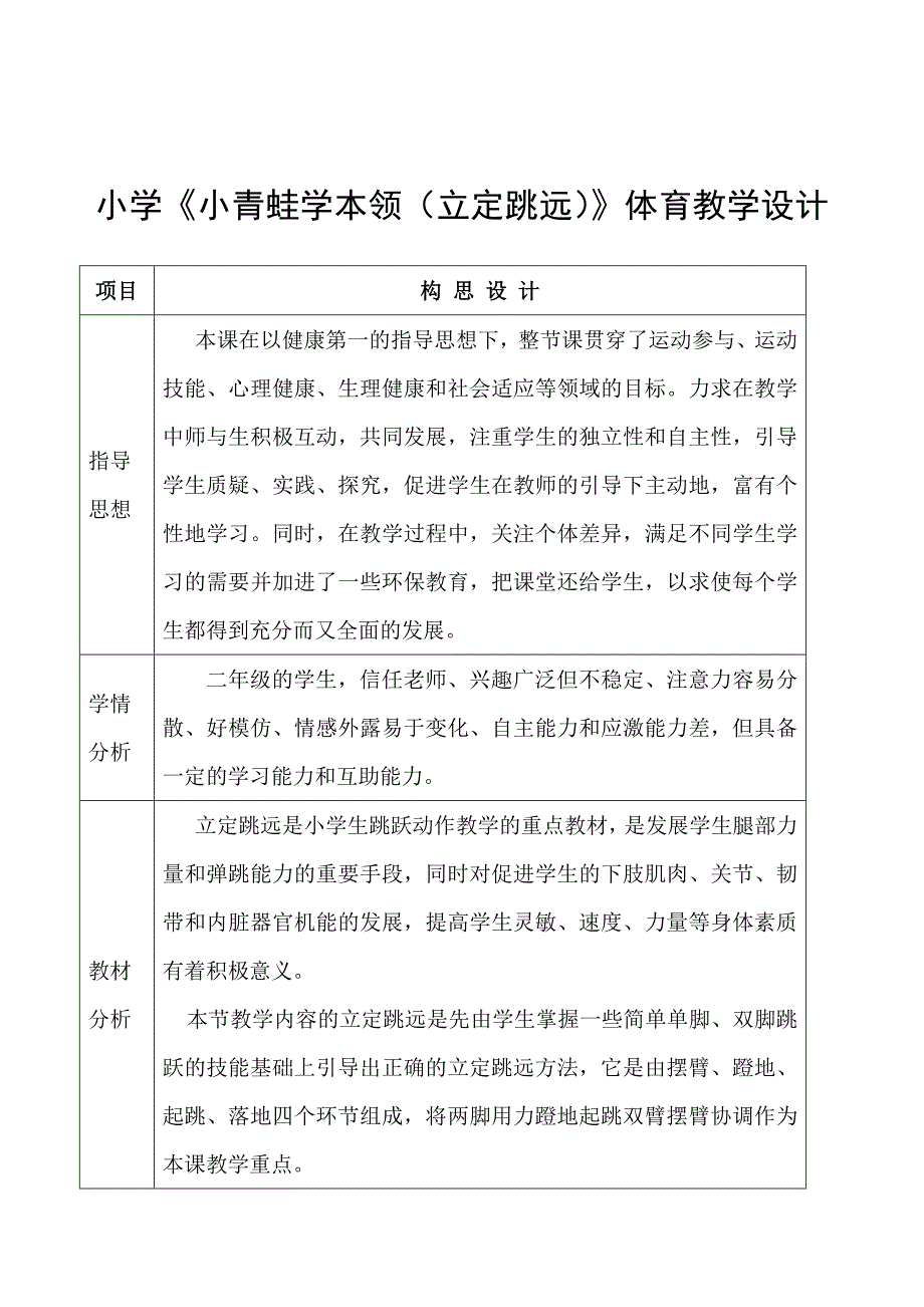 小学小青蛙学本领立定跳远体育教学设计_第1页