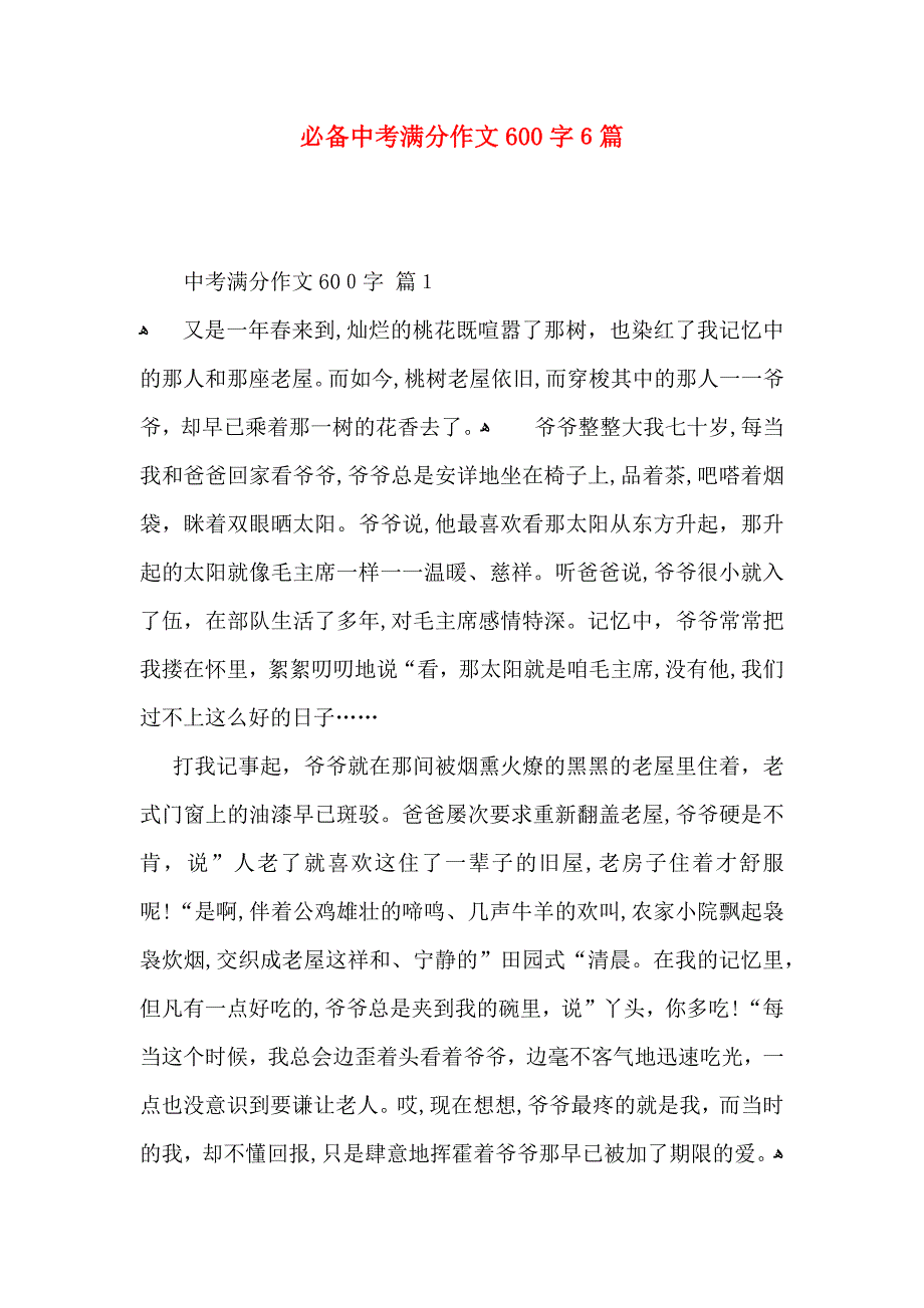 必备中考满分作文600字6篇_第1页