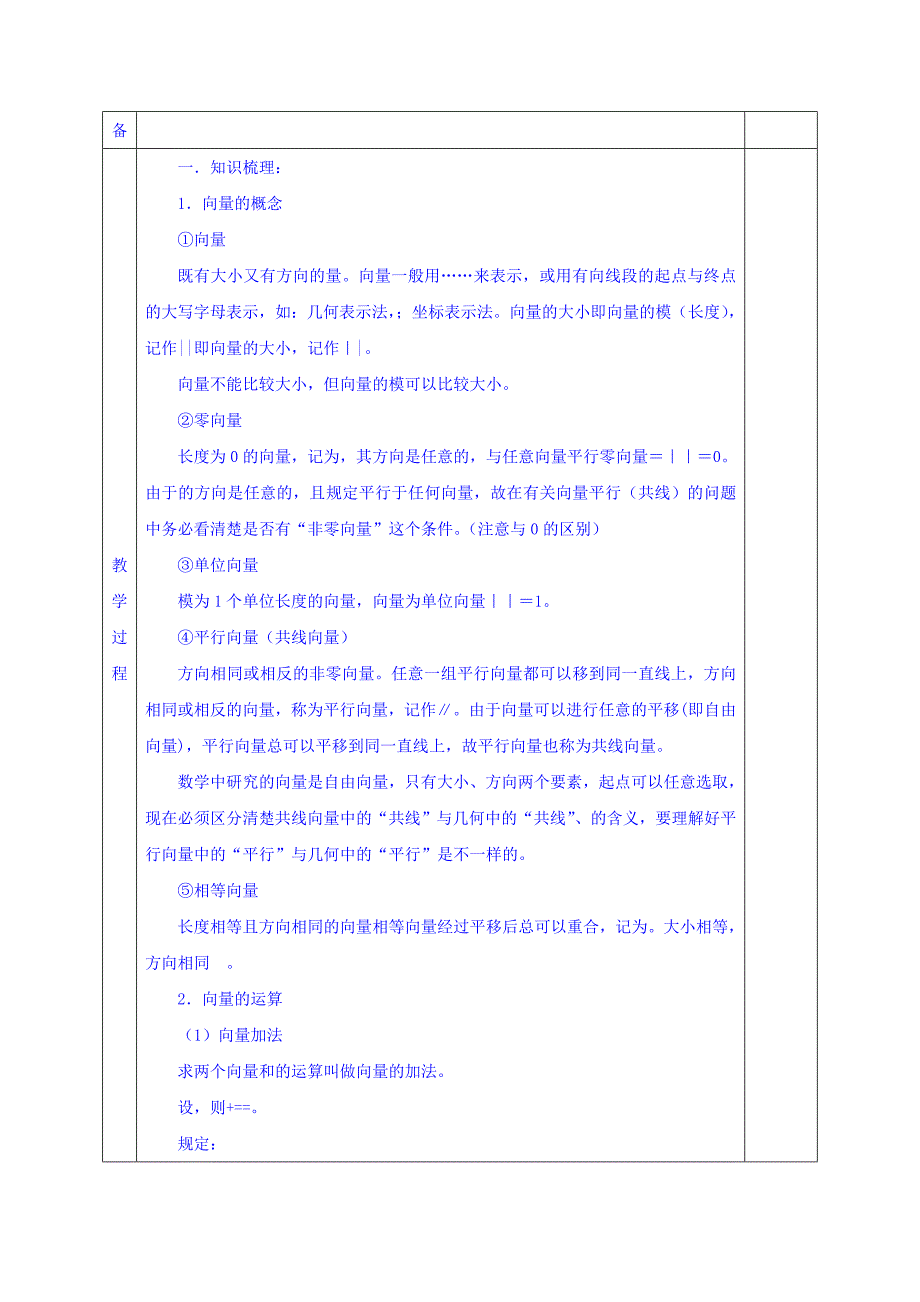 2022年高三上学期数学一轮复习教案：第14讲 平面向量的概念及应用_第2页