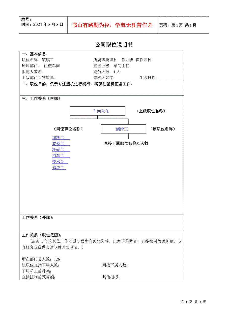 某大型汽车零部件公司镀膜工职位说明书_第1页