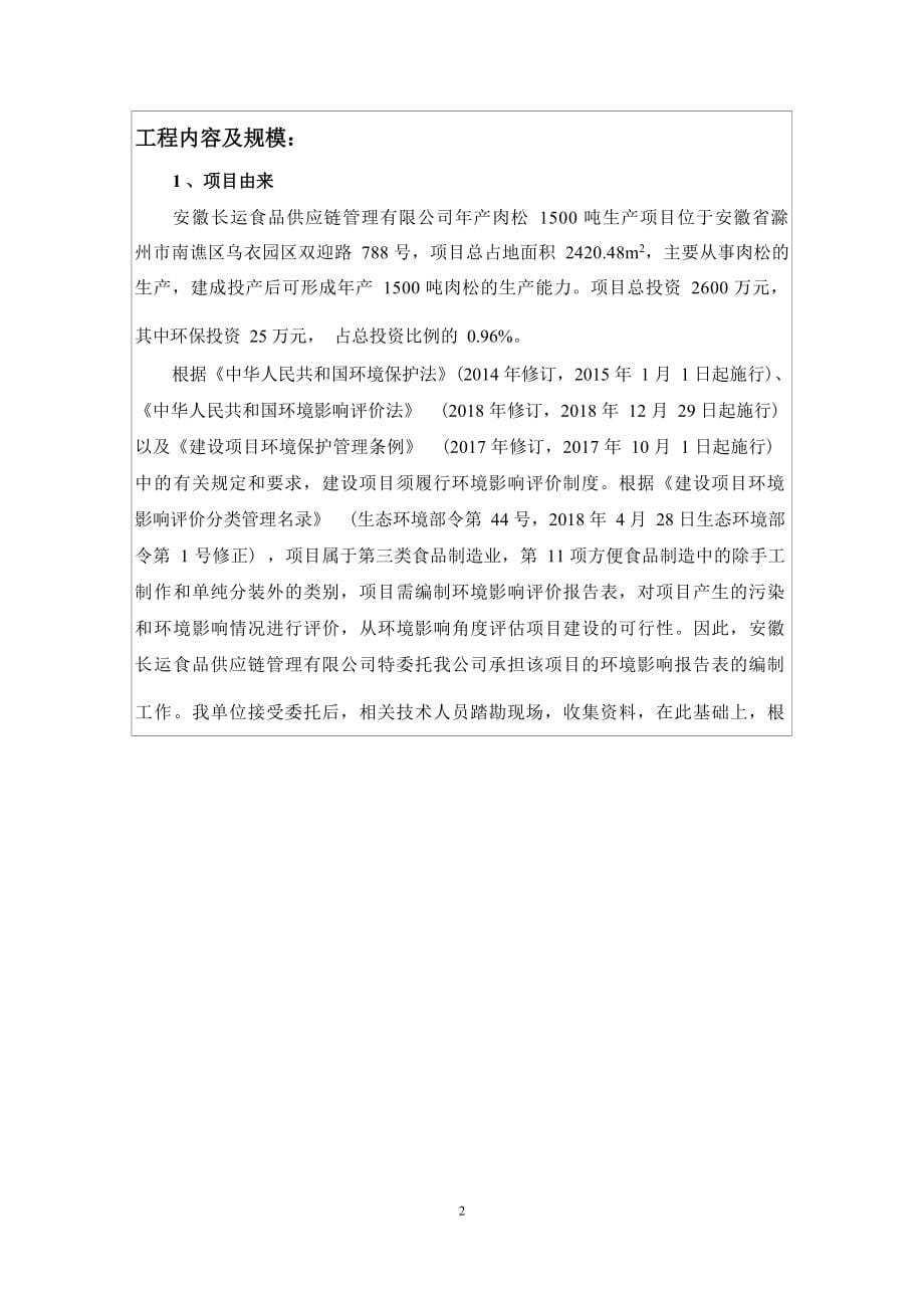 安徽长运食品供应链管理有限公司年产肉松1500吨生产项目环境影响报告表.docx_第5页