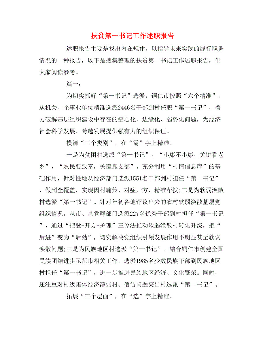 扶贫第一书记工作述职报告.doc_第1页