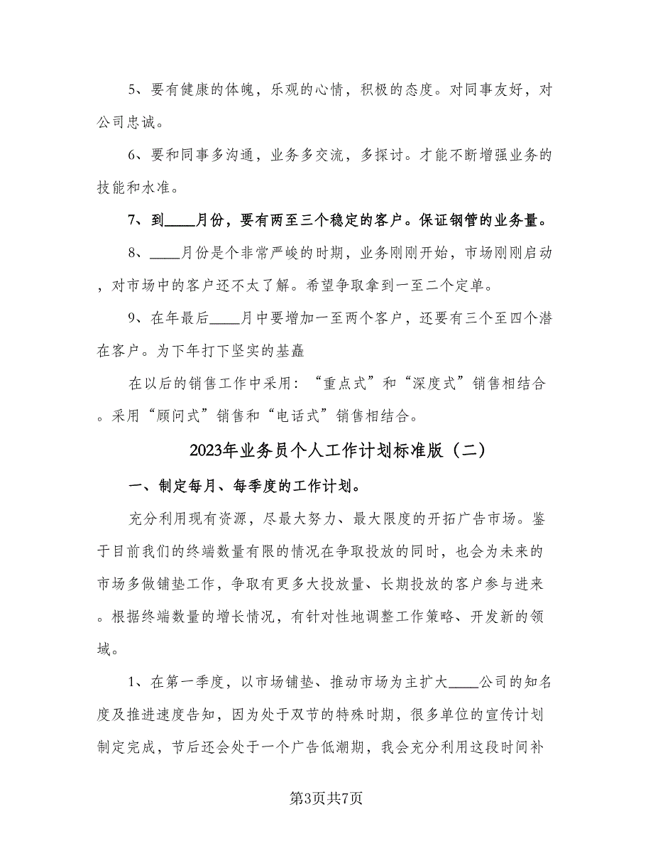 2023年业务员个人工作计划标准版（二篇）_第3页