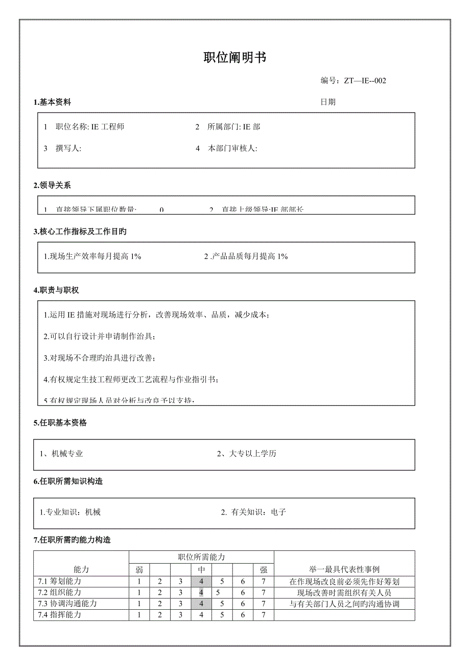 IE关键工程师职位专项说明书_第1页