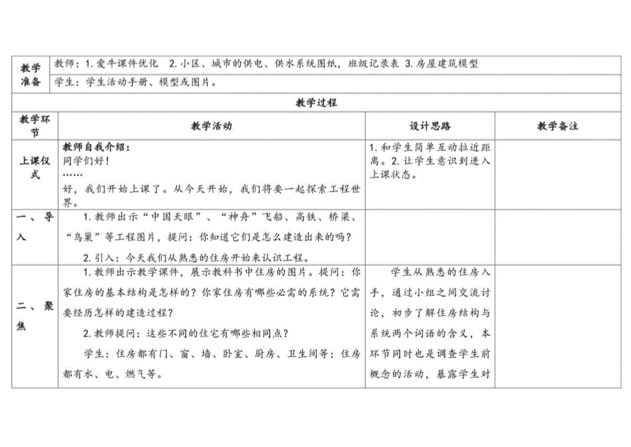 教科版科学六年级下册第一单元小小工程师表格式教案（含课堂练习和反思）_第2页