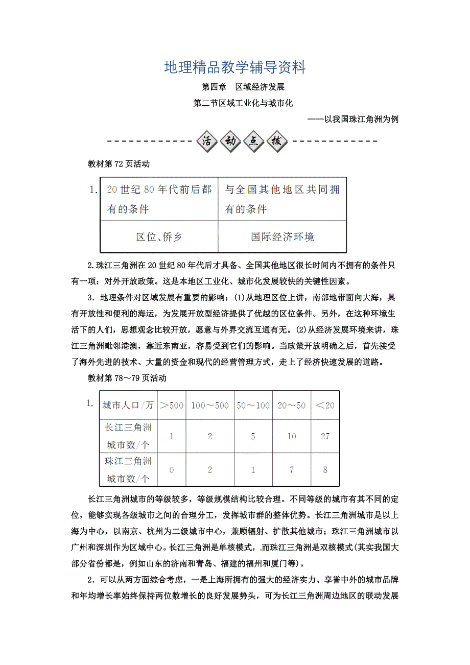 【精品】高中地理必修三人教版检测：第四章 第二节 区域工业化与城市化——以我国珠江角洲为例 Word版含答案_第1页