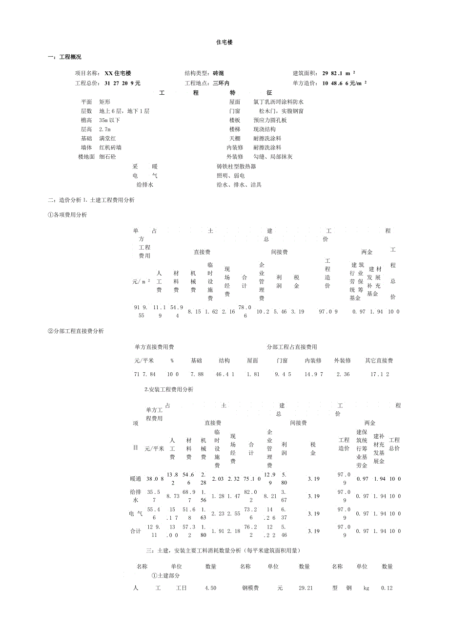 北京某住宅楼造价_第1页