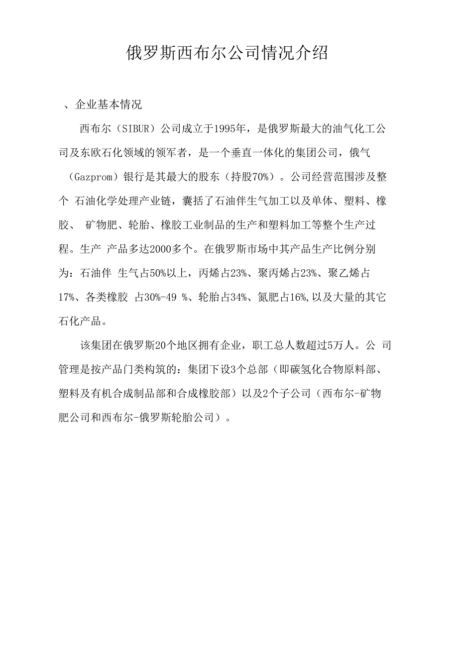 俄罗斯西布尔公司情况介绍_第1页