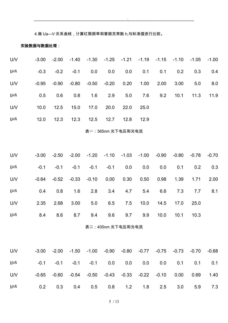 光电效应法测普朗克常量实验报告_第5页