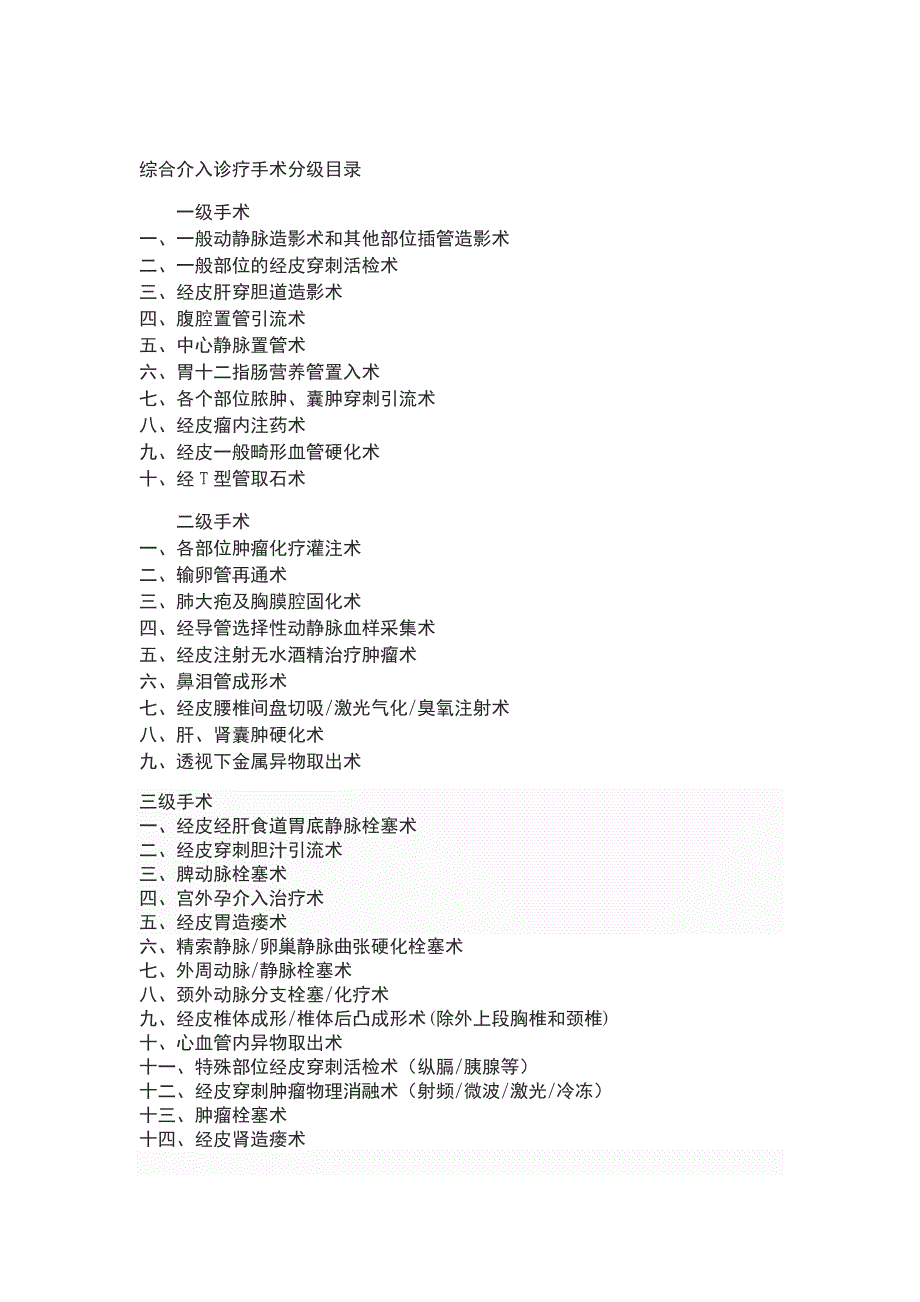 综合介入诊疗手术分级目录_第1页