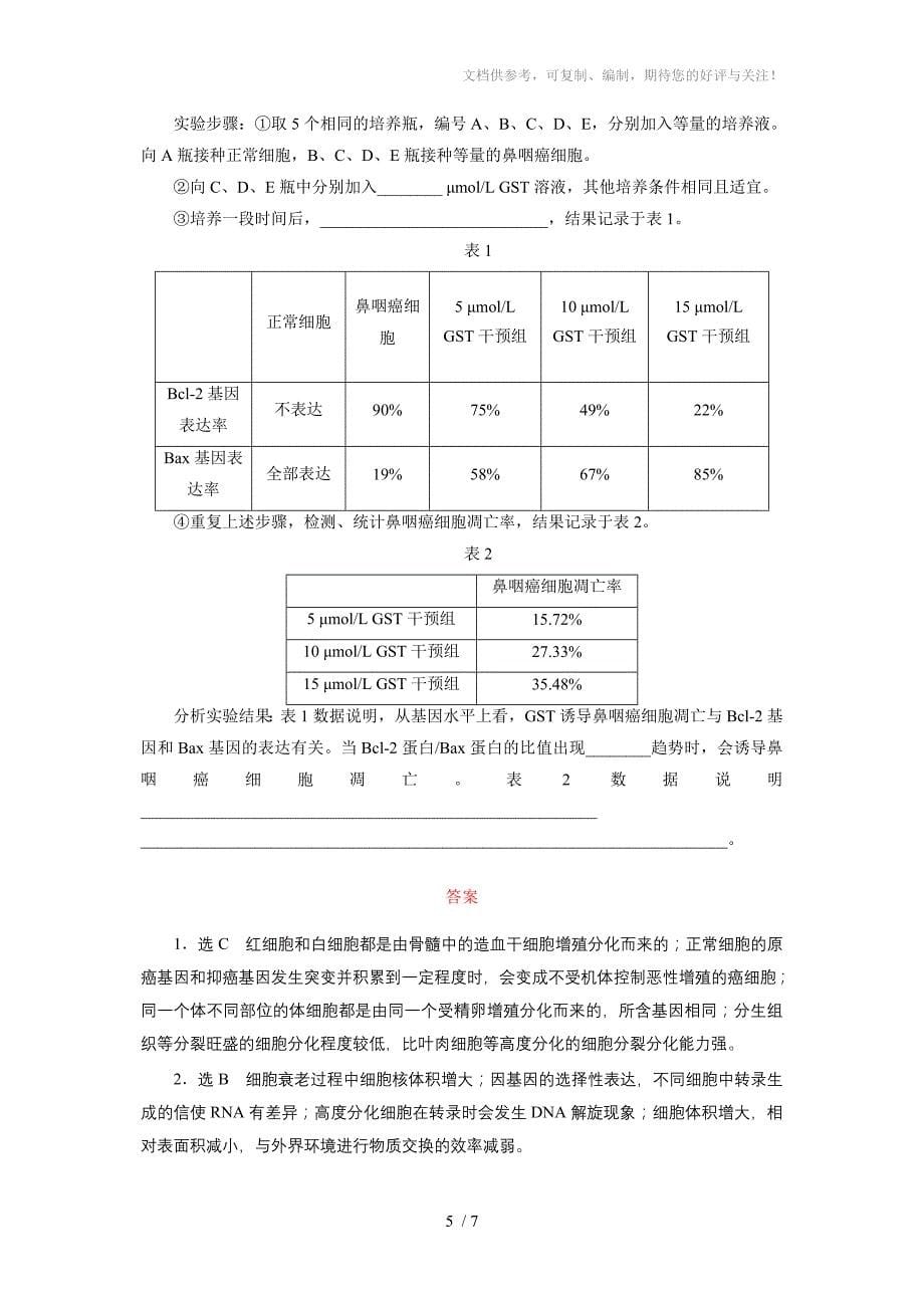 课时跟踪检测(十四)细胞的分化、衰老、凋亡和癌变_第5页