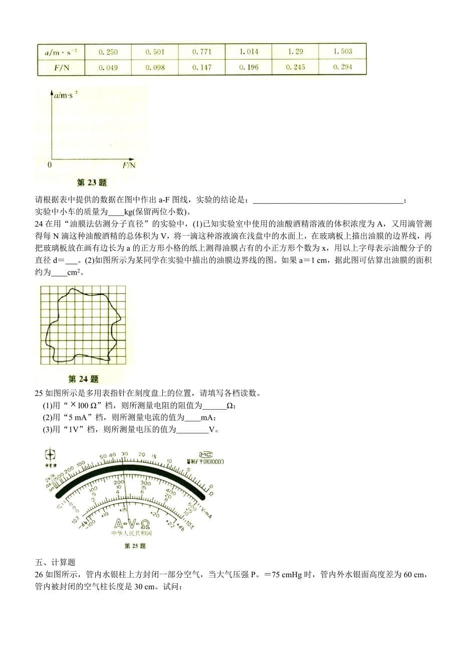 上海市高中学业水平考试物理模拟试卷_第5页