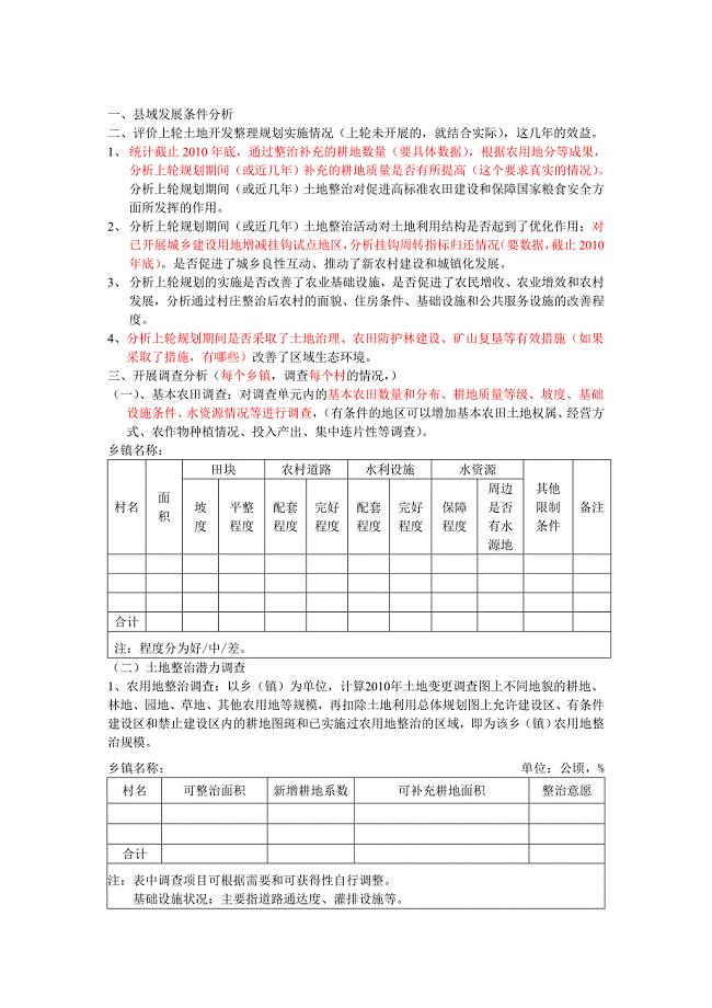 土地整治规划工作方案