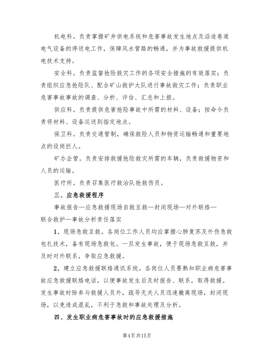 硫磺坡煤矿职业病危害事故应急救援预案范文（二篇）_第4页