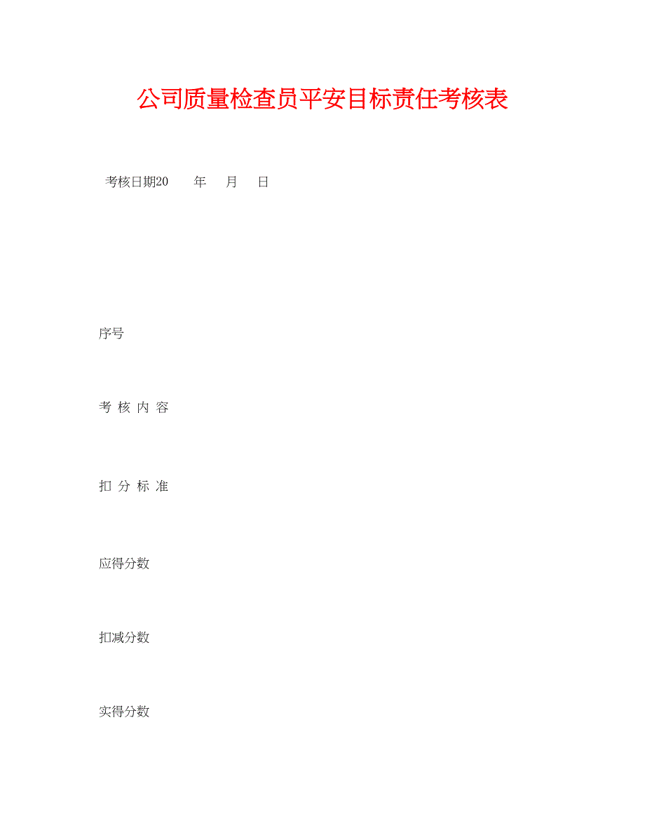 2023年《安全管理资料》之公司质量检查员安全目标责任考核表.docx_第1页