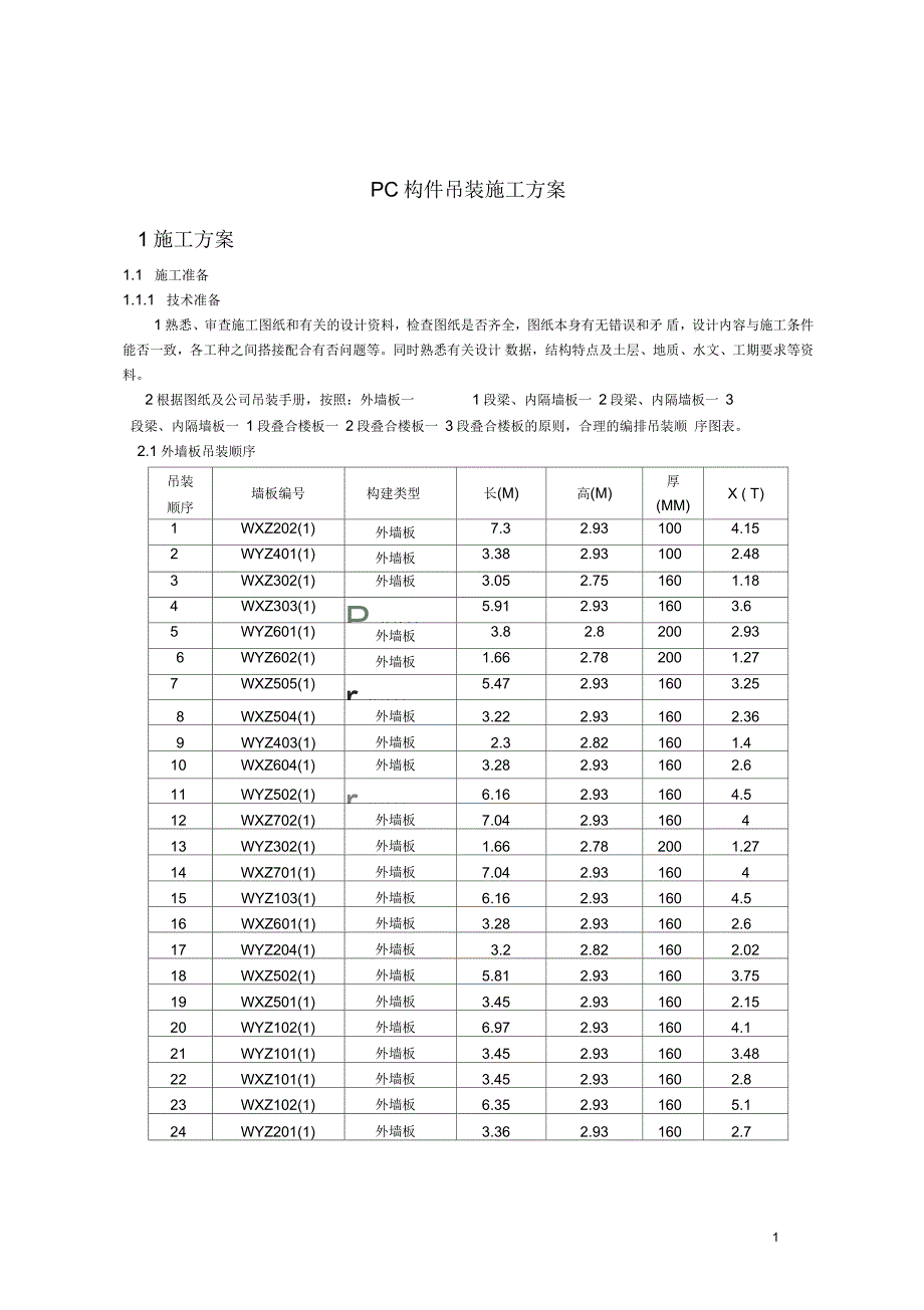 pc构件吊装方案_第1页