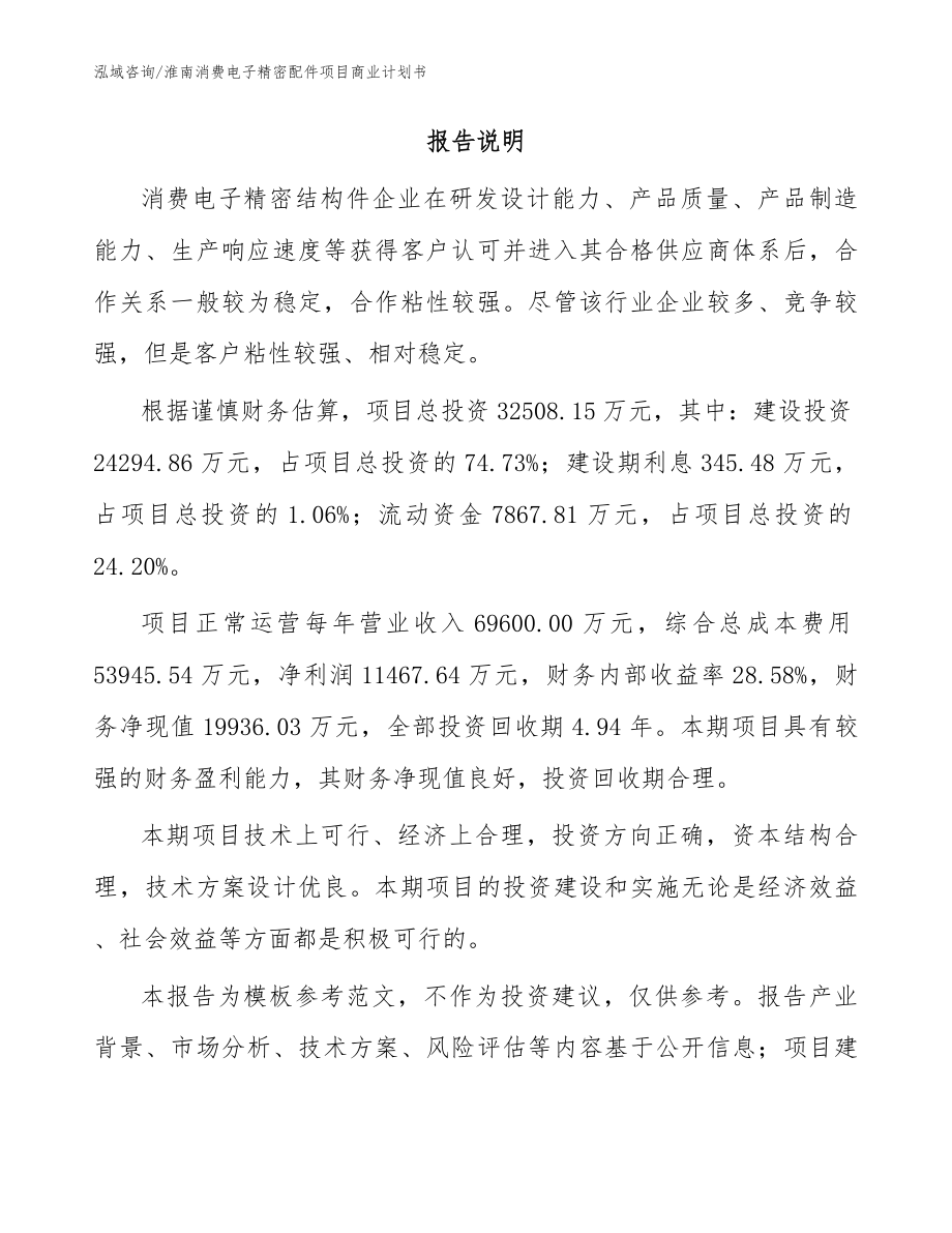 淮南消费电子精密配件项目商业计划书模板范本_第2页