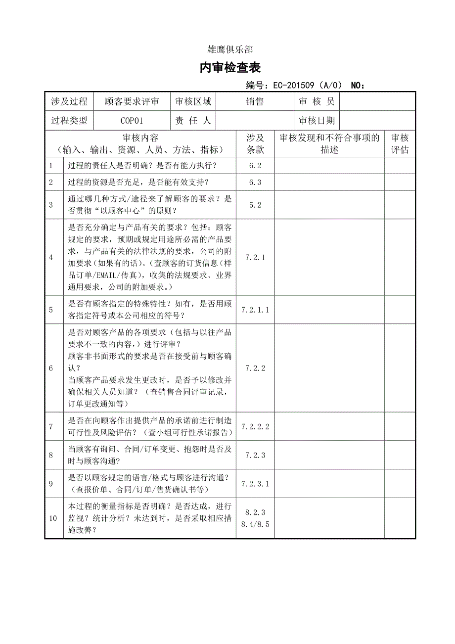 TS过程内审检查表_第1页