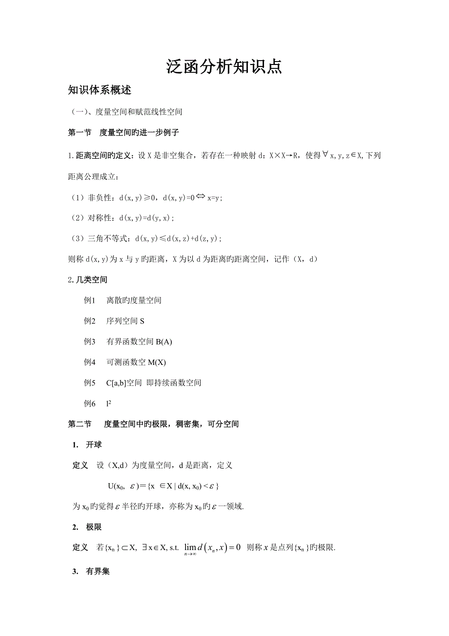 2022泛函分析知识点_第1页