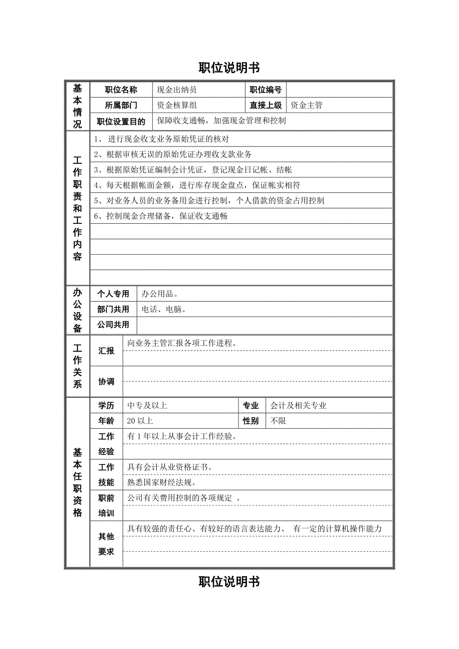 某钢铁公司财务部各职位说明书_第2页