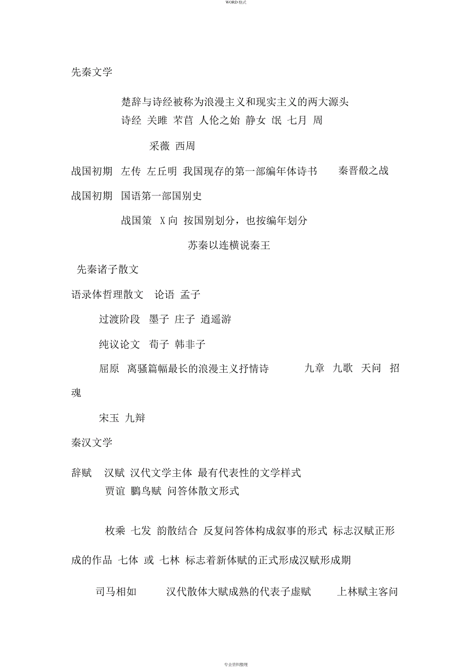 中国古代文学史秦汉文学知识点总结重要作品、作家总结_第1页