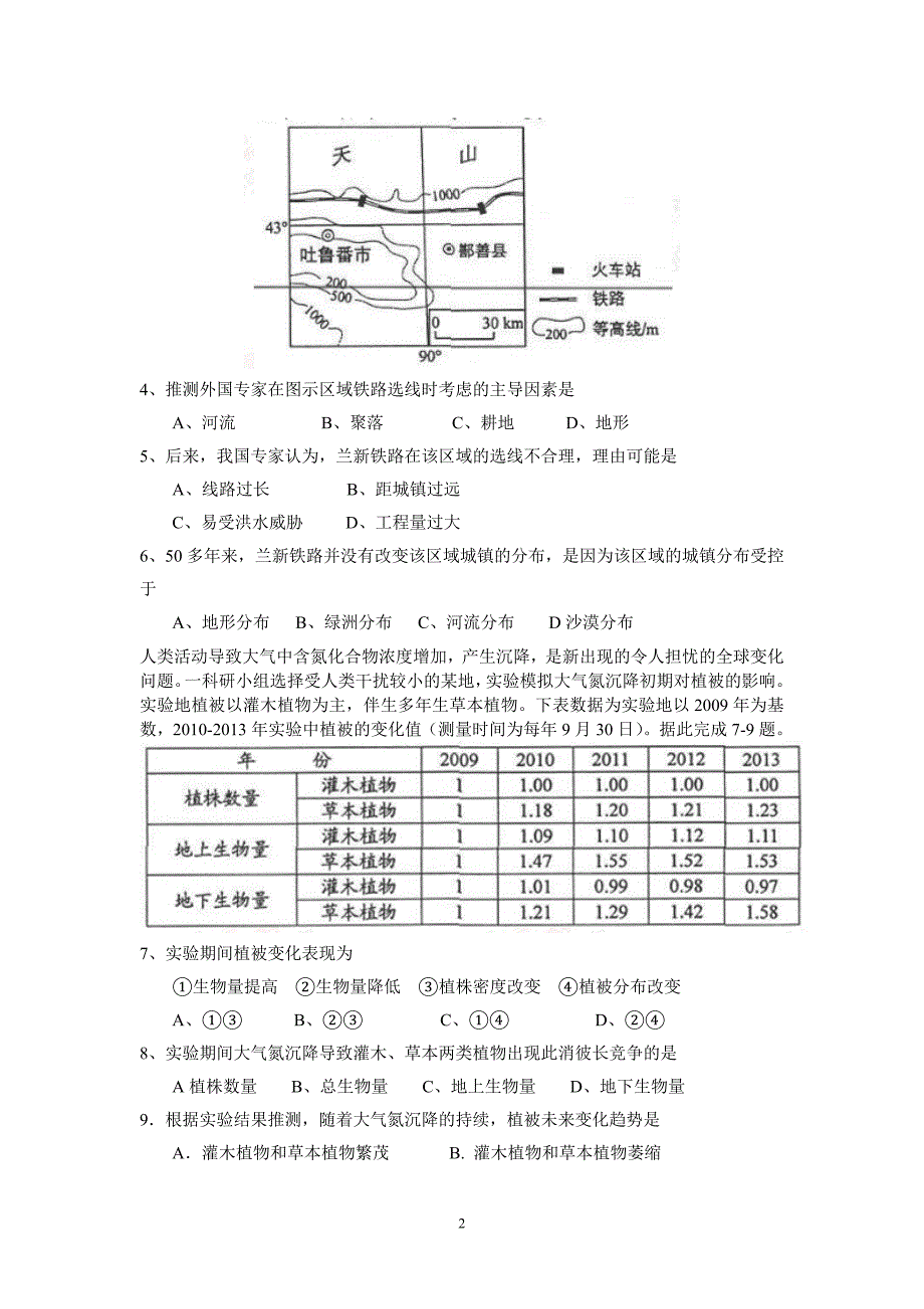 2014年普通高等学校招生全国统一考试【湖南地理真题+答案】.doc_第2页