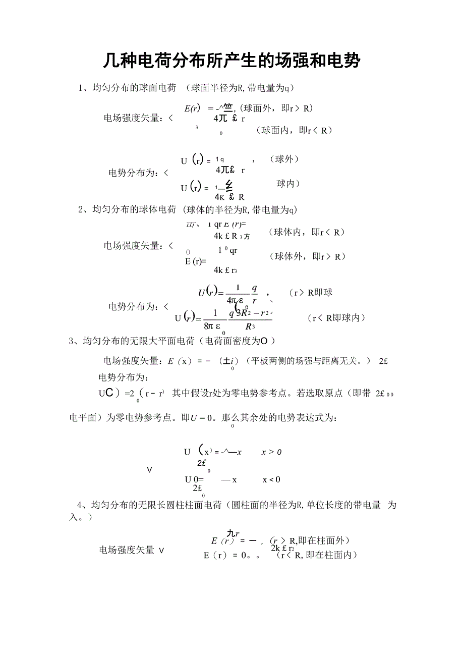 几种典型带电体的场和电势公式_第1页