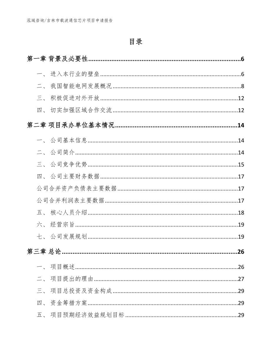 吉林市载波通信芯片项目申请报告范文_第1页