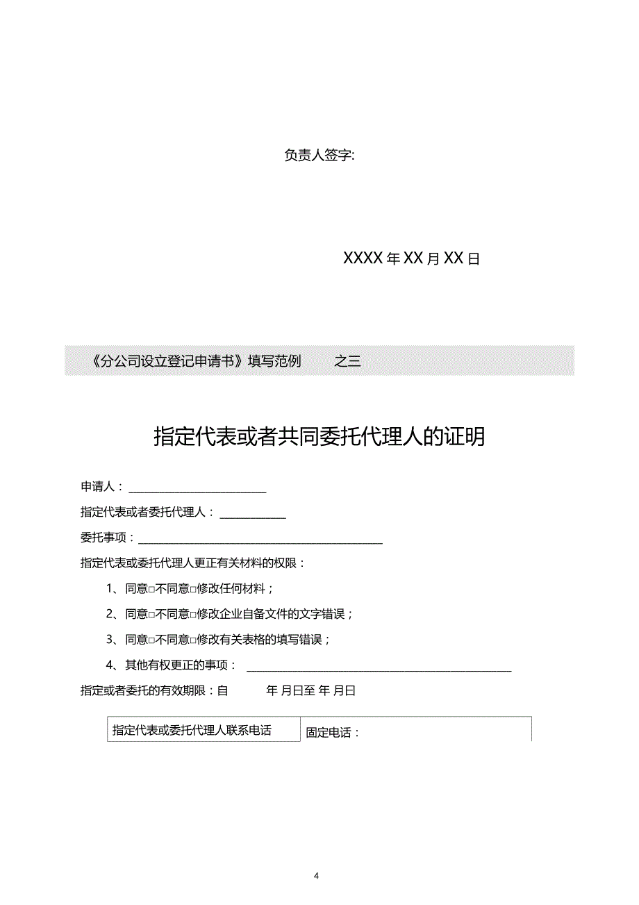 分公司设立登记申请书填写范例_第4页