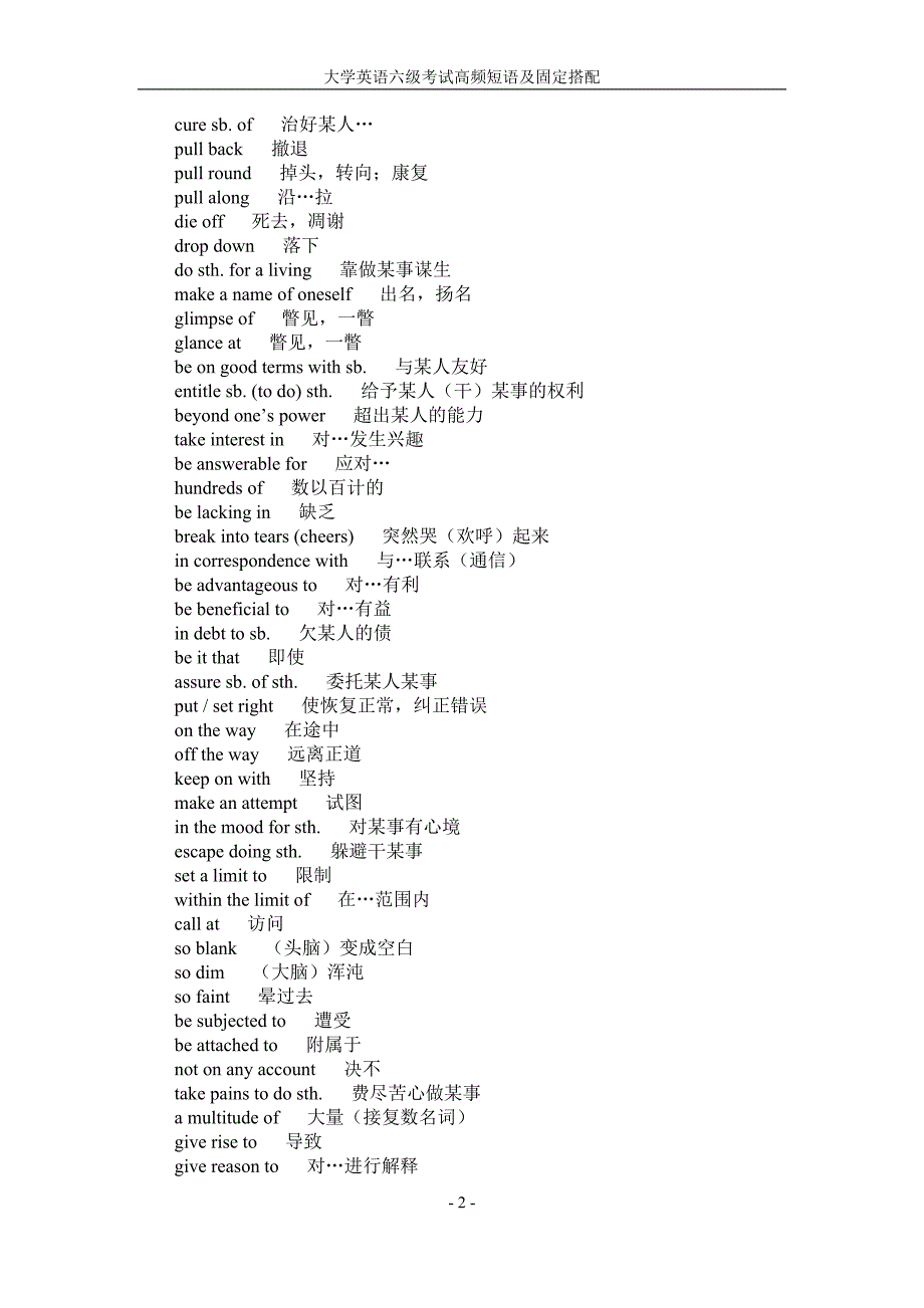 大学英语六级考试高频短语及固定搭配_第2页