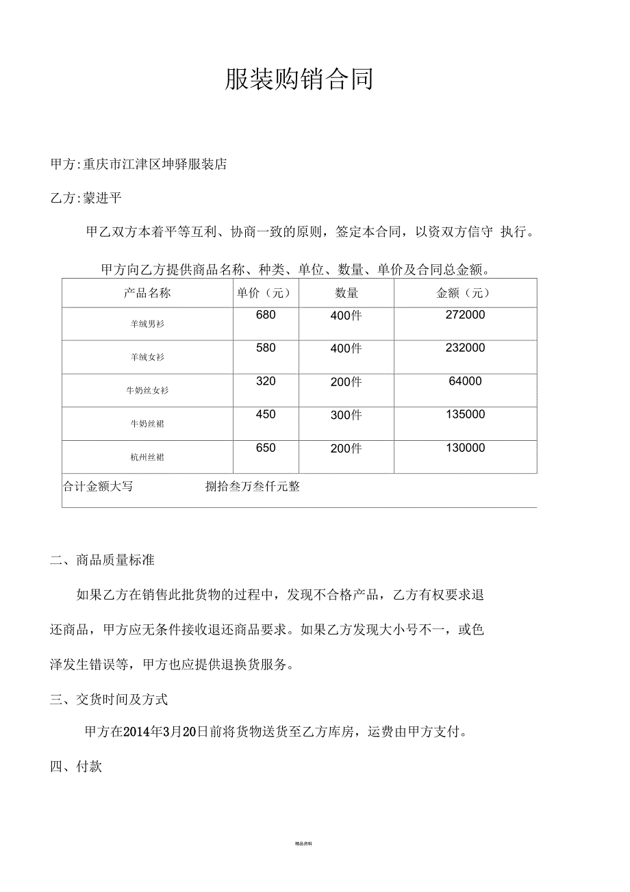 服装购货合同_第1页