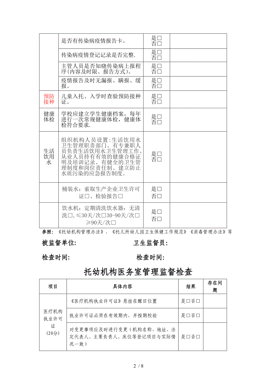 托幼机构监督检查表_第2页