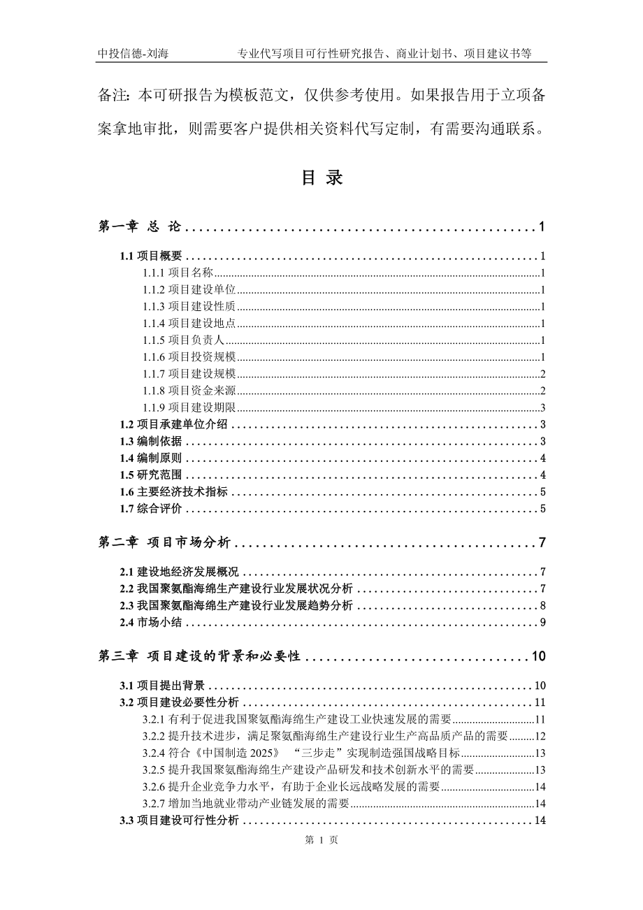 聚氨酯海绵生产建设项目可行性研究报告模板_第2页