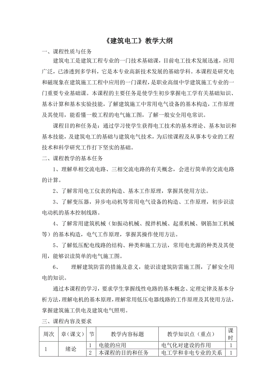 《建筑电工》教学大纲_第1页