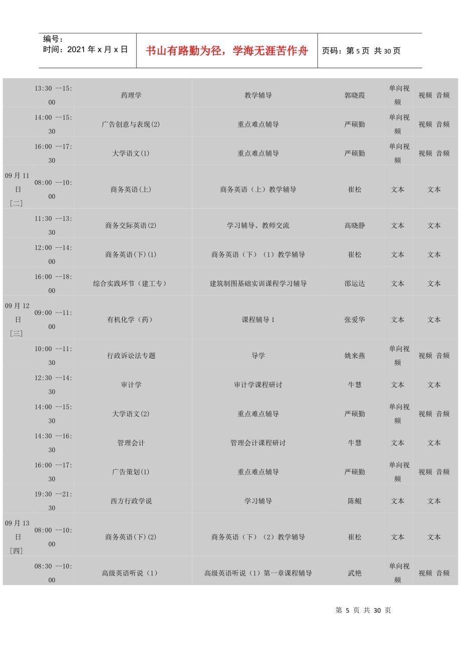 XXXX年秋季网上教学活动时间总表2_第5页