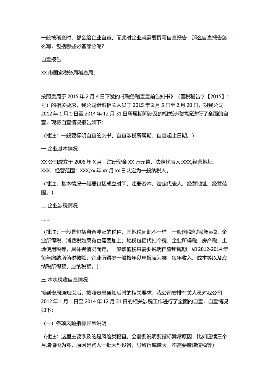 企业自查报告模板_第1页