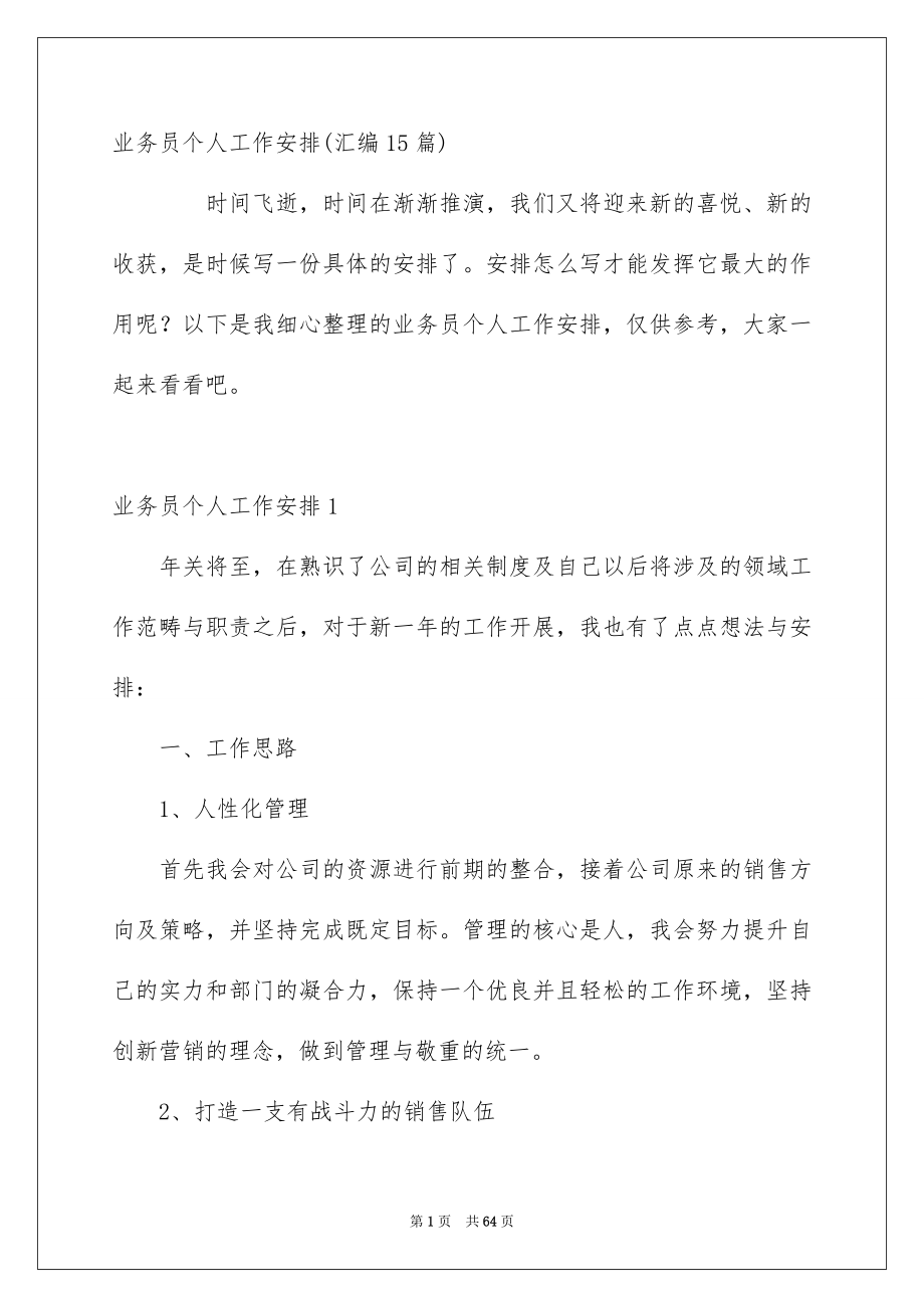 业务员个人工作安排汇编15篇_第1页