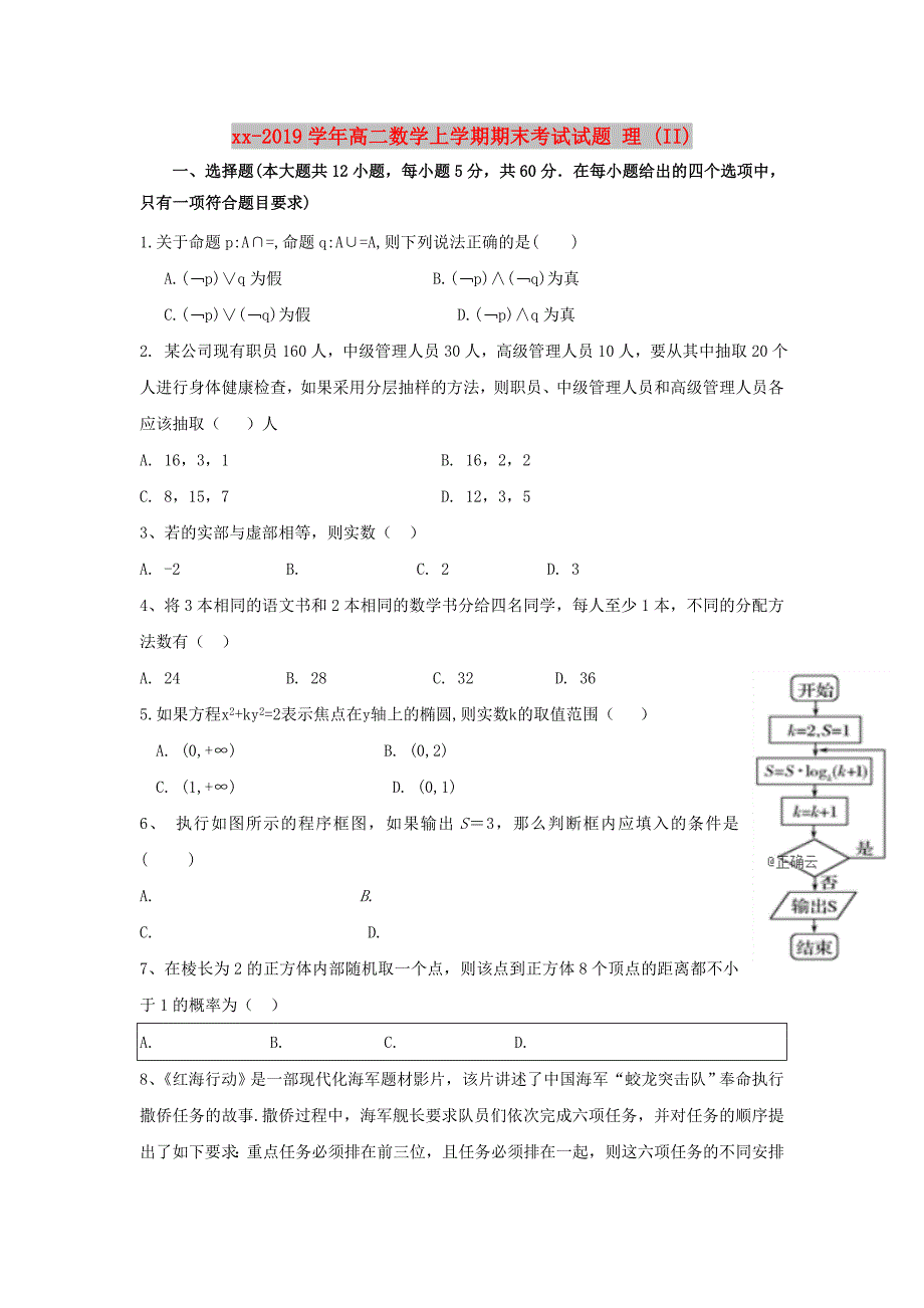 2018-2019学年高二数学上学期期末考试试题 理 (II).doc_第1页