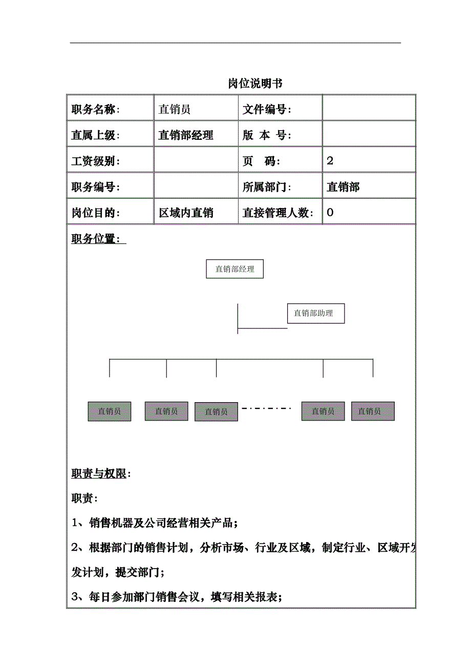 直销员岗位说明书_第1页