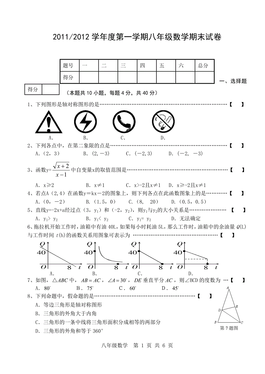 八年级上数学期末试卷_第1页