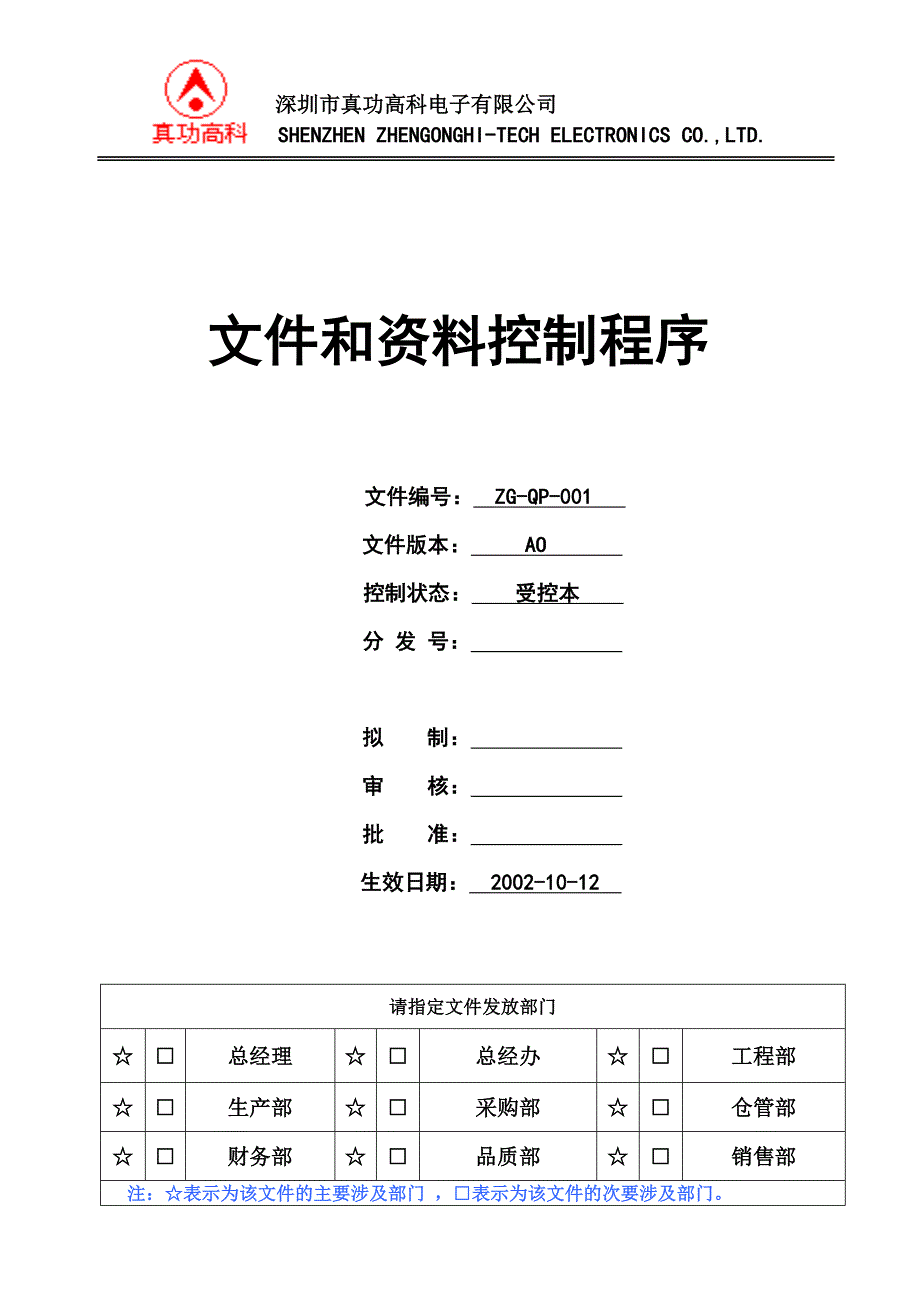 02944质量管理体系认证二级文件程序QP001文件和资料控制程序_第1页